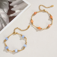 Pulsera de Cadena de Acero Inoxidable Impermeable Estilo Nacional con Cuentas Redondas de Piedra Natural y Opciones de Gemas Multicolor