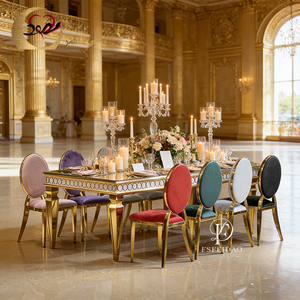 Meubles de banquet pour événements, table rectangulaire dorée en acier inoxydable avec plateau en verre miroir, table de mariage rectangulaire - Product Image 1