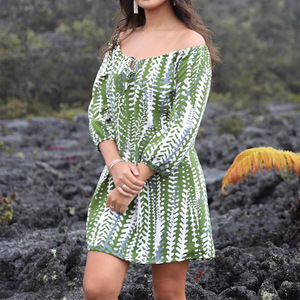 Fabricante de Vestidos Largos de Lujo con Estampado Hawaiano, Vestidos Personalizados de Lino y Algodón, Minifaldas con Hombros Descubiertos - Product Image 2