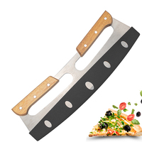 Cortador de Pizza Tipo Balancín de Alto Rendimiento con Cuchilla de Acero Inoxidable y Mango de Madera de una Pieza para Cocina Casera y Restaurantes