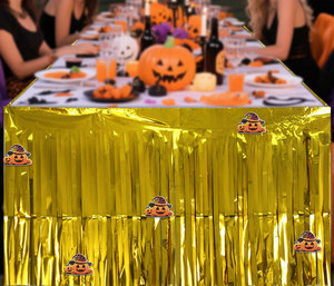 Falda de mesa de hilo de seda con diseño de Halloween DIY, con arañas y borlas, para decoración de mesa de fiesta - Product Image 4