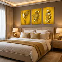 Vente flash - Décoration de salon - Tableau sur toile peint à l'huile - Couple amoureux doré - Art mural moderne