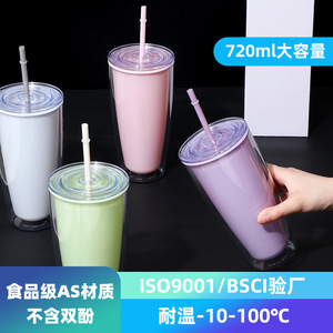 Hoa Kỳ 24Oz Rõ Ràng Công Suất Lớn Tái Sử Dụng Hai Lớp Bông Tuyết Bóng Hình Dạng Ngọc Trai Trà Sữa Cốc Cà Phê Cốc Nắp Rơm Du Lịch Chân Không - Product Image 6