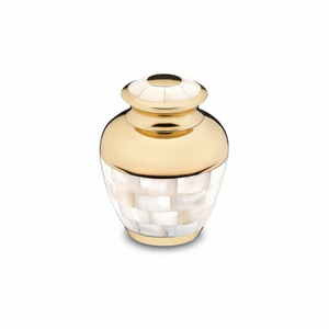 Vente en gros d'urnes commémoratives en laiton nacré poli doré contenants décoratifs de qualité supérieure pour le stockage des cendres - Product Image 1