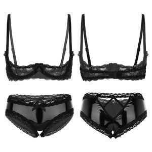 Damen Teddies Dessous Luxuriöse Spitze Sexy 2-teiliges Set Offener Schritt Dessous mit Slip - Product Image 1