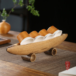 Bamboo Shuttle Shaped Cup Drying Rack Airfoil Design Desktop Tea Cup Holder Storage Rack For Living Room Tableware - Product Image 1