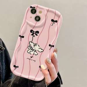 Custodia per <span class=keywords><strong>iPhone</strong></span> 16 Plus 17 Air Pro Max con fiocco <span class=keywords><strong>nero</strong></span> a forma di <span class=keywords><strong>cuore</strong></span> e motivo a onde, antiurto, cover posteriore - Product Image 5