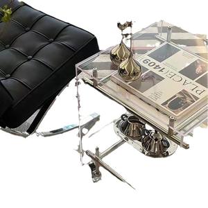 Table d'appoint en acrylique avec cadre en acier inoxydable, étagère transparente, chariot de rangement mobile pour salon et chambre à coucher - Product Image 5