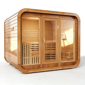 Sauna extérieur moderne en bois massif de pruche, imperméable, pour 4 à 6 personnes, de forme carrée, avec poêle électrique - Product Image 1