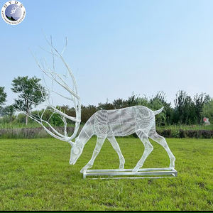 גודל חיים חוט מסגרת צבי פיסול חצר 3D מתכת מעוות רשת תיל פסל אמנות חיה למכירה - Product Image 2