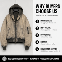 Blouson bomber à capuche MA-1 surdimensionné et court, avec manches zippées, délavé au soleil et effet délavé personnalisé, pour fabricants OEM ODM de marques