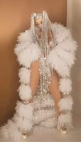 Sexy Strass Sequin Bikini Sur La Taille Longs Manteaux Femmes Parti Veste Club Cape Festival Outfit Dancer Stage Performance Wear