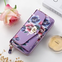 POLA Fleurs Peint RFID Protection Portefeuille Grande Capacité Pour iPhone 15 14 pour Samsung Cosmétique Sac Téléphone Cas Avec Miroir