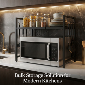 Factory Direct OEM Heavy Duty Metal Microwave Oven Rack Countertop <strong>Kitchen</strong> Storage <strong>Shelf</strong> with Hooks for <strong>Small</strong> Appliances - Product Image 2