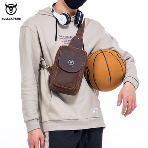 Bolsas Transversais Masculinas BULLCAPTAIN em Couro Crazy Horse, Bolsa de Peito Retro com Zíper para Viagens Curtas - Product Image 2
