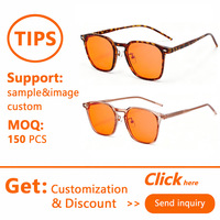 Kacamata Sunray Elegant Square TR Full Rim Frame Lensa Berwarna Oranye, Gagang Bergaris Emas, Unisex OEM, Anti Cahaya Biru