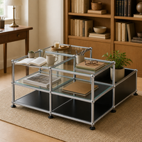 Table basse en verre trempé Bauhaus avec cadre en métal durable à revêtement électrostatique thermodurcissable, mobilier modulaire