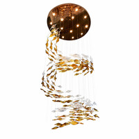 Lustre en verre artisanal en forme de feuille, projet personnalisé d'éclairage décoratif pour hall d'hôtel, villa, escalier et atrium