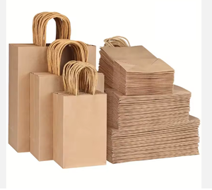 Vente en gros d'emballage avec poignée Kraft noir artisanat brun blanc alimentaire réutilisable Shopping sac en papier recyclé personnalisé avec votre propre logo - Product Image 3