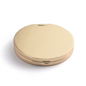 Customized Luxury <b>Small</b> Round Golden Metal Debossed Folding Handbag Cosmetic Makeup <b>Mirror</b> - Product Image 3