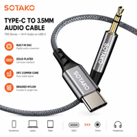 Cable de Audio DAC USB-C a 3.5mm SOTAKO, Adaptador de Sonido Estéreo HiFi con Núcleo de Cobre OFC para Micrófono/Altavoz de Smartphone/Laptop/Tablet