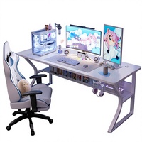 Ensemble table et chaise de jeu YOUTAI en métal blanc pur en forme de C avec pieds en MDF, bureau d'ordinateur polyvalent pour la maison, le bureau et les e-sports, élégant