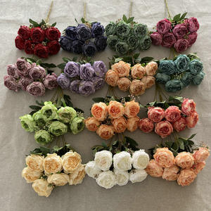 BF-VG263 Vente en gros Chine Décoration événementielle Mariage Composition florale 7 têtes de fleurs Bouquet de pivoines artificielles orange brûlé - Product Image 1