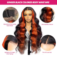 Perruques de haute qualité couleur gingembre noir, perruque de cheveux humains HD 13x4 sans colle, perruque ondulée avec mèches, pré-plumée