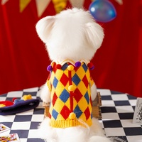 Vêtements pour chien en coton de luxe écologiques de la série Circus, pull en tricot moderne et amusant pour chien avec boule de fourrure, motif à carreaux, lavage à la main, automne
