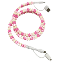 Câble de charge 4-en-1 avec perles en forme de cœur, perles colorées détachables DIY 2-en-2, charge rapide PD 60W Type-C vers Type-C