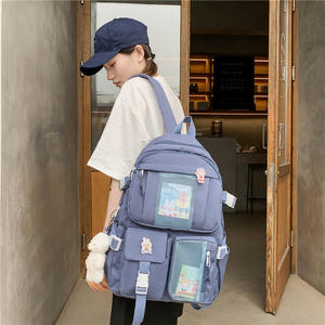 Multi Pockets New Kawaii Pink Ladies School Bags <span class=keywords><strong>2022</strong></span> Canvas Book Bag High School Girls School Bags Backpack For Teenagers - Product Image 3
