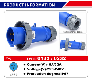 مقبس صناعي جودة عالية 3pin 32A v ذكر أنثى مقبس صناعي 2P + E IP67 مقبس صناعي - Product Image 6