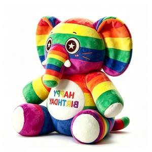 Peluche d'éléphant arc-en-ciel personnalisée, peluche d'éléphant pour anniversaire, jouet en peluche d'éléphant coloré - Product Image 1
