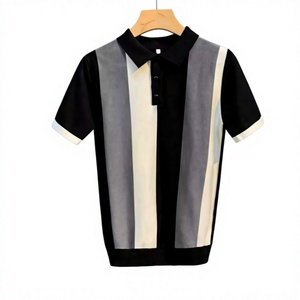 Polo à manches courtes rayé pour homme, design tissé décontracté bicolore, coupe classique - Product Image 2