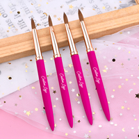 Pinceau à poudre acrylique professionnel rose vif de luxe manche en métal 100% brosse à ongles acrylique Kolinsky