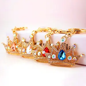 Metalen Plaat Hoge Kwaliteit Custom Crown Vormige Promotionele Sleutelhangers Key Ring Crystal Sleutelhangers