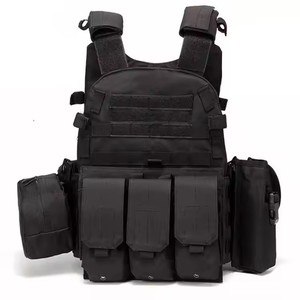 Gilet tactique en nylon noir avec bretelles, équipement de défense personnelle pour l'extérieur, avec plusieurs poches et conception à dégagement rapide - Product Image 1