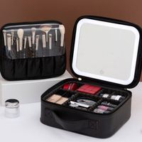 Nouvelle Trousse de Maquillage Portable Grande Capacité avec Fermeture Éclair, Miroir LED Réglable et Résistante à l'Eau pour Voyage