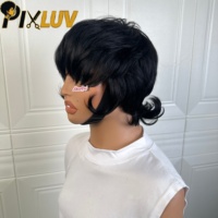 Perruque en cheveux humains brésiliens en gros, coupe pixie, naturelle, sans colle, pré-épilée, en cheveux humains bruts, courte, style queue de loup, coupe mullet