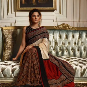 Robe Sari en Soie/Coton Tissé à Carreaux Azrak Akshay Sharma, Motif Assorti, Écologique, Séchage Rapide, Poids Moyen, pour Mariage - Product Image 1