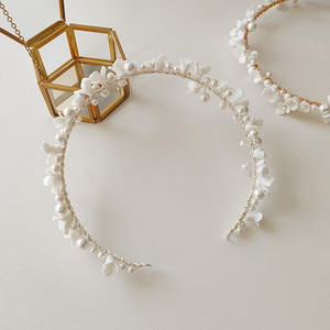 Serre-tête diadème floral en porcelaine blanche fait à la main, bandeau de cheveux torsadé en coquillage, accessoire de cheveux <span class=keywords><strong>couronne</strong></span> de mariée pour filles - Product Image 6