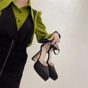 Fashion Brand Satin Platform Wedges Women Pumps Ankle Strap Crystal Chains High Heels Spring Summer Female Casual Chunky <b>Shoes</b> - Product Image 4