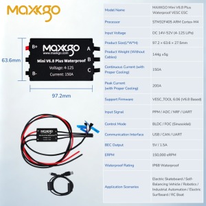 Contrôleur de vitesse électronique (ESC) Maxkgo IP68 étanche et durable, Mini FSESC6.8 Plus 150A pour Efoil, Ejet Boat, <span class=keywords><strong>Esurf</strong></span>, utilisation en extérieur - Product Image 2