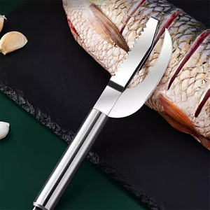 Cuchillo desescamador de pescado 3 en 1 de acero inoxidable al por mayor, herramienta para cortar, raspar y desespinar con dientes de sierra, pelador y desfiletrador. - Product Image 2