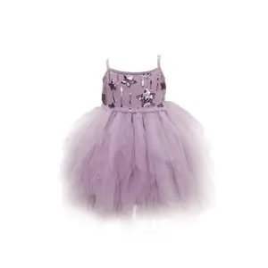 2024 été filles robe nouvelle fille populaire sangle violet sequin imprimé étoile ballet maille moelleux princesse filles tutu robe