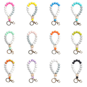 Lilangda móc khóa nữ Móc Chìa Khóa Vòng đeo tay đĩa trống bằng gỗ Monogram móc khóa vòng đeo tay TUA RUA HẠT silicon móc khóa vòng tay - Product Image 1