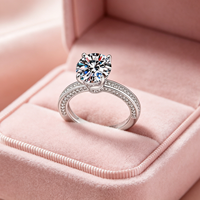 Bague en Moissanite Ronde Certifiée GRA 2 Carats, Plaqué Platine, Couleur D VVS1, pour Femme, Cadeau d'Anniversaire
