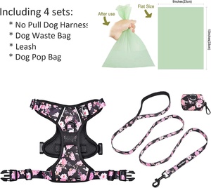 Conjunto de Arnés para Perro Grande, Chaleco Reflectante, 2 Correas de Sujeción, Correa de Cuerda, Porta Bolsas para Excrementos, Poliéster, Negro, Rosa - Product Image 5