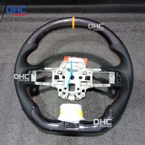 Volant en fibre de carbone véritable pour <span class=keywords><strong>Mustang</strong></span> Ecoboost <span class=keywords><strong>Gt</strong></span> 2018-2023 Ligne orange/<span class=keywords><strong>blanche</strong></span> Cuir perforé/Cuir suédé Poignée - Product Image 6