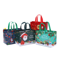 Sacs fourre-tout pliables en non-tissé avec logo personnalisé, recyclables et réutilisables, taille moyenne (30-50 cm), motif de Noël, poignée longue, boîte